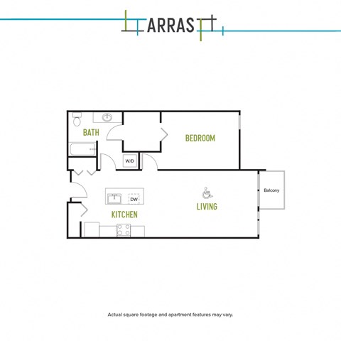 Floor plan for 1 bed, 1 bath, 796 sqft